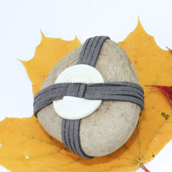 "Karma" Zen stone/Leather Wrapped Rock/Handwrapped rock/braided stone zen decor - Picture 4 of 4